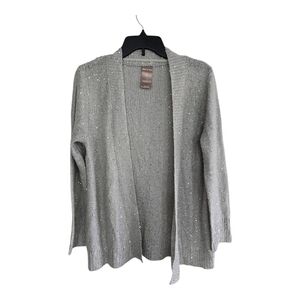 White Stag Cardigan Womens Sz S Silver Metallic Open Long Sleeve Knit Glitter